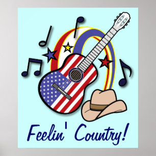 Feelin' Country Guitar and Flag Poster
