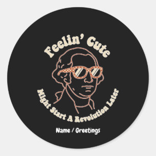 Feelin Cute Might Start A Revolution Later Funny Classic Round Sticker