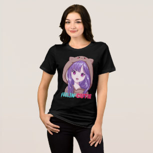 Feelin’ Cutie Anime Purple-Haired Teenage Girl Tri-Blend Shirt