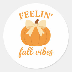 Feelin Fall Vibes Cute Pumpkin with Bow Autumn Classic Round Sticker