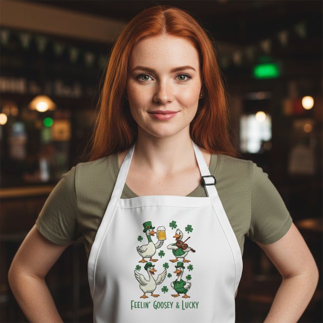 Feelin’ Goosey & Lucky Funny St. Patrick’s Day  Long Apron (Creator Uploaded)
