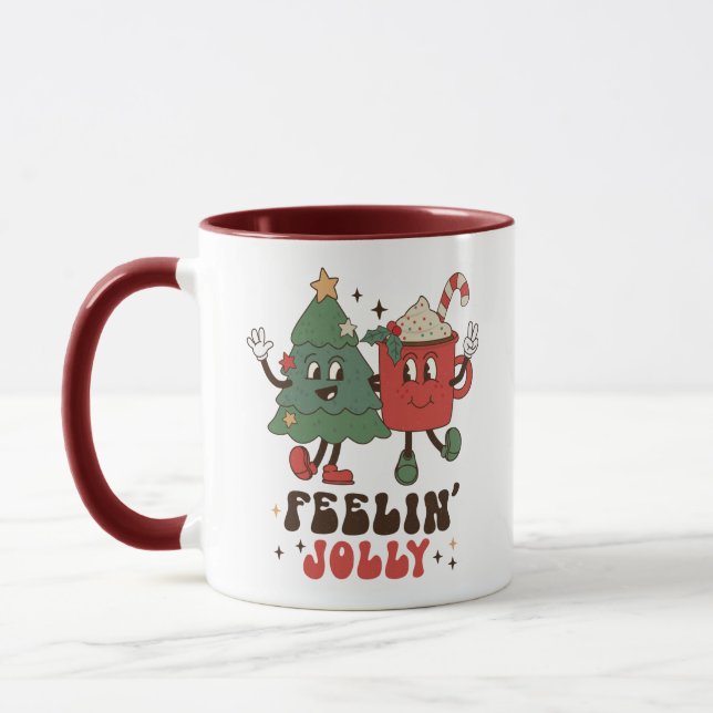 Feelin' Jolly Christmas Holidays Funny Retro Mug (Left)