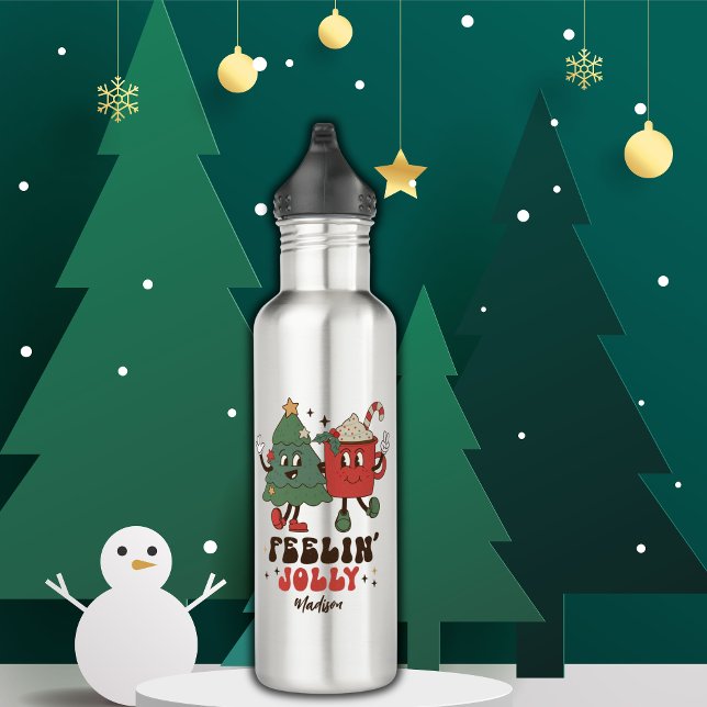 Feelin' Jolly Christmas Holidays Funny Retro Name 710 Ml Water Bottle (Creator Uploaded)