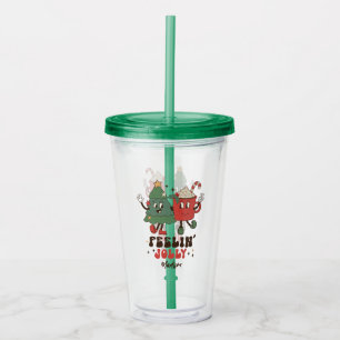 Feelin' Jolly Christmas Holidays Funny Retro Name Acrylic Tumbler