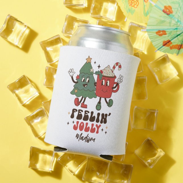 Feelin' Jolly Christmas Holidays Funny Retro Name Can Cooler (In Situ Summer)
