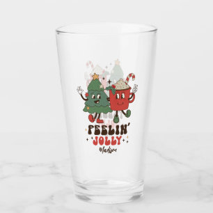Feelin' Jolly Christmas Holidays Funny Retro Name Glass
