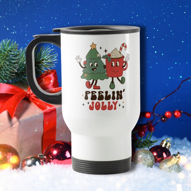 Feelin' Jolly Christmas Holidays Funny Retro Travel Mug (Creator Uploaded)