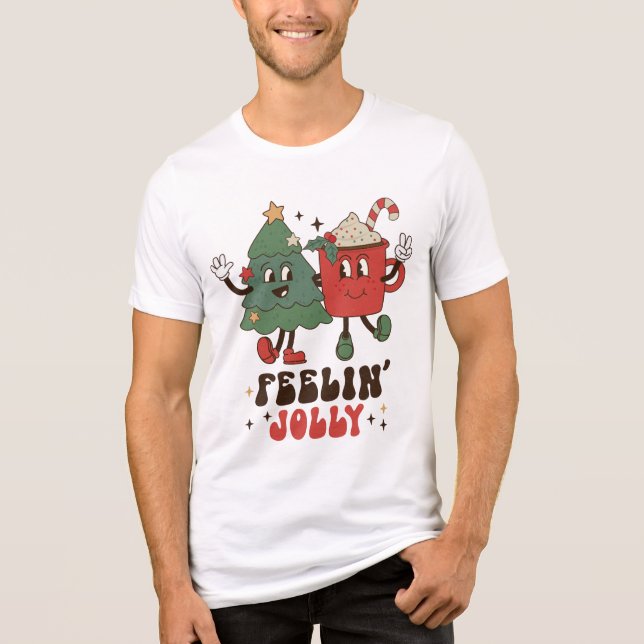 Feelin' Jolly Christmas Holidays Funny Retro Tri-Blend Shirt (Front)