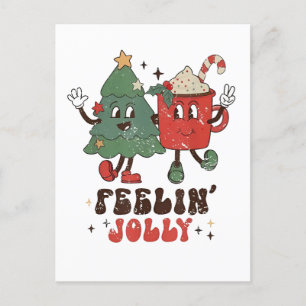 Feelin' Jolly Christmas Hot Cacoa Groovy Christmas Invitation Postcard