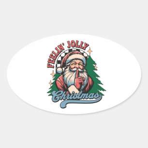 Feelin’ Jolly Christmas Santa Oval Sticker