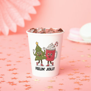 Feelin Jolly Christmas Tree Coffee Lover Winter Paper Cups