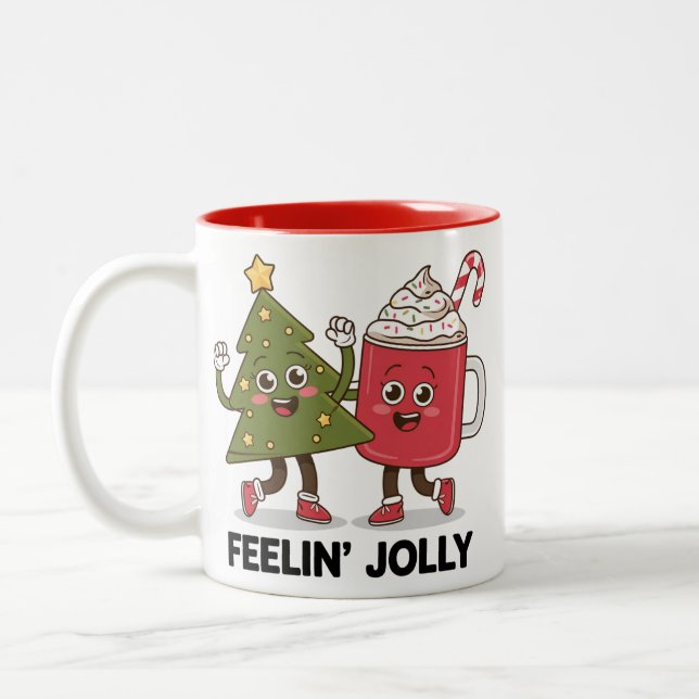 Feelin Jolly Christmas Tree Coffee Lover Winter Two-Tone Coffee Mug (Left)