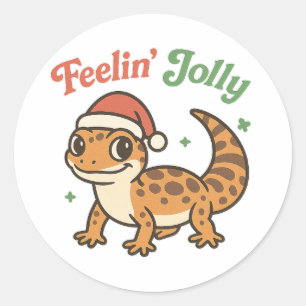 Feelin' Jolly Cute Christmas Leopard Gecko Classic Round Sticker