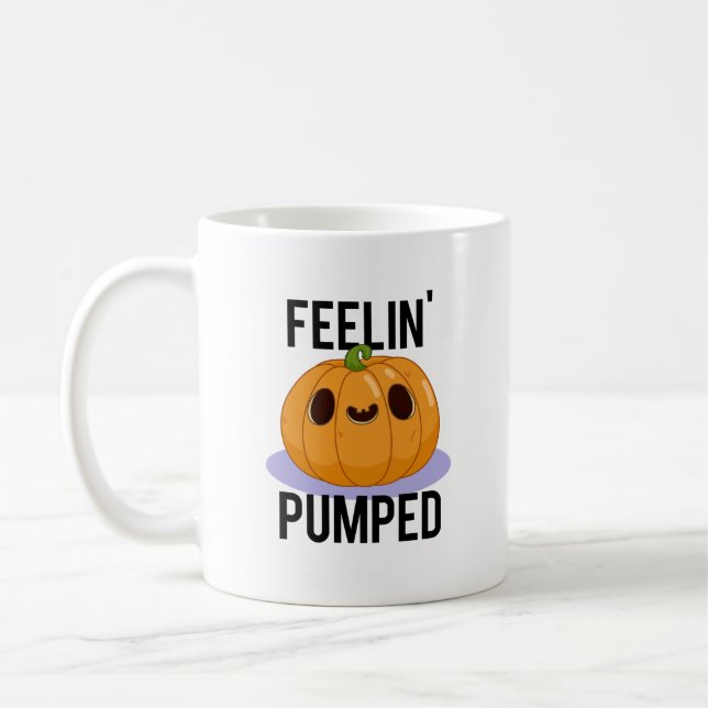 Feelin Pumped Funny Pumpkin Pun  Coffee Mug (Left)