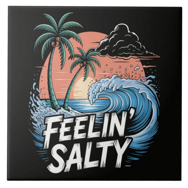 Feelin Salty Beach Summer Vacation 70S Ceramic Tile (Front)