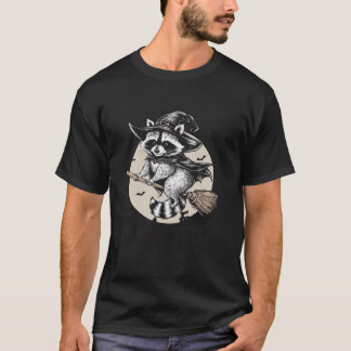 Feelin Witchy Cute Racoon Halloween Witch Spooky T-Shirt