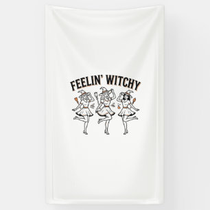 Feelin Witchy Retro Halloween Witches Banner