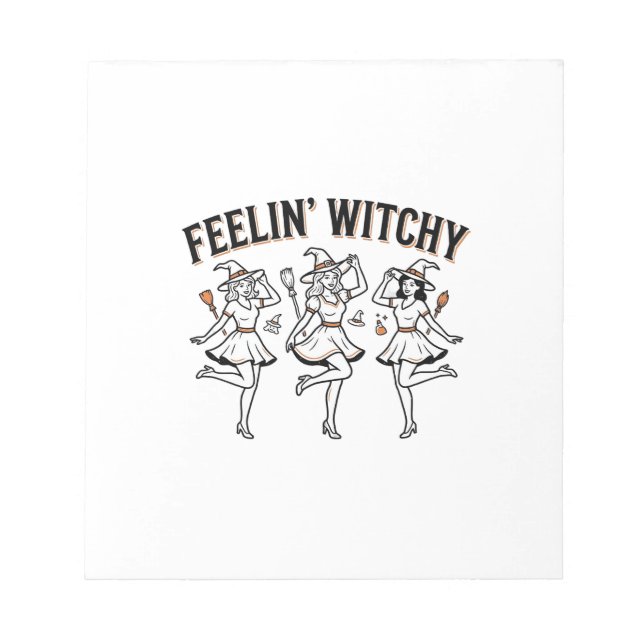 Feelin Witchy Retro Halloween Witches Notepad (Front)