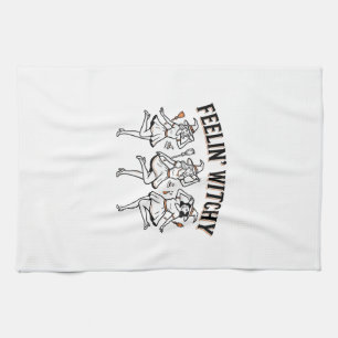 Feelin Witchy Retro Halloween Witches Tea Towel