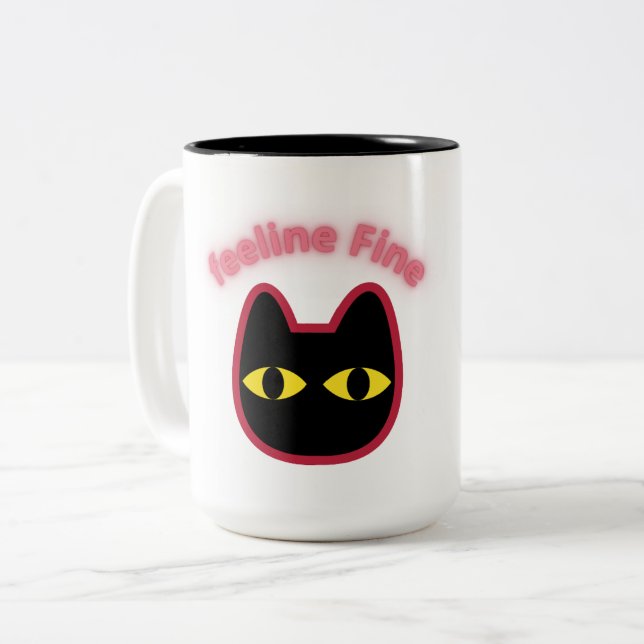 feeline Fine" Black Cat Pun Mug (Front Left)