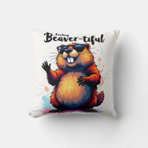 Feeling Beaver-tiful – Funny Beaver Graphic  Cushion