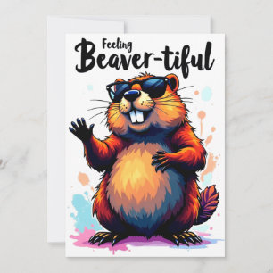 Feeling Beaver-tiful – Funny Beaver Graphic  Holiday Card