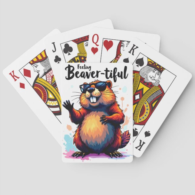 Feeling Beaver-tiful – Funny Beaver Graphic  Playing Cards (Back)