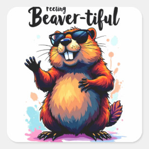 Feeling Beaver-tiful – Funny Beaver Graphic  Square Sticker
