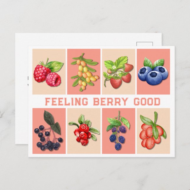 FEELING BERRY GOOD Customisable Strawberry Berries Postcard (Front/Back)