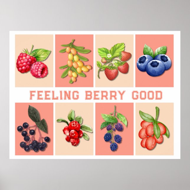 FEELING BERRY GOOD Customisable Strawberry Berries Poster (Front)