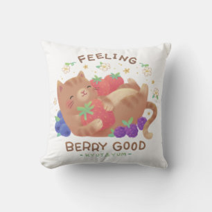 Feeling Berry Good: Cute Cat with Berries Cushion