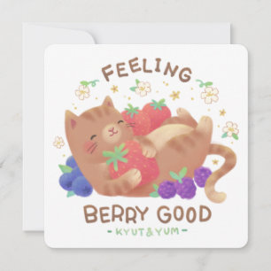 Feeling Berry Good: Cute Cat with Berries Invitation