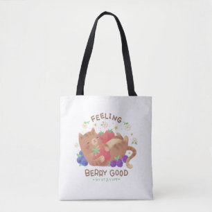 Feeling Berry Good: Cute Cat with Berries Tote Bag
