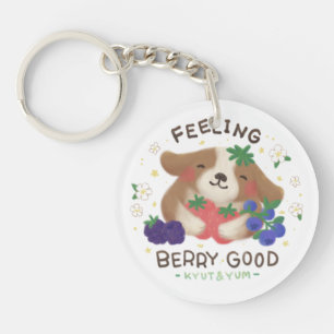 Feeling Berry Good: Cute Dog with Berries Key Ring
