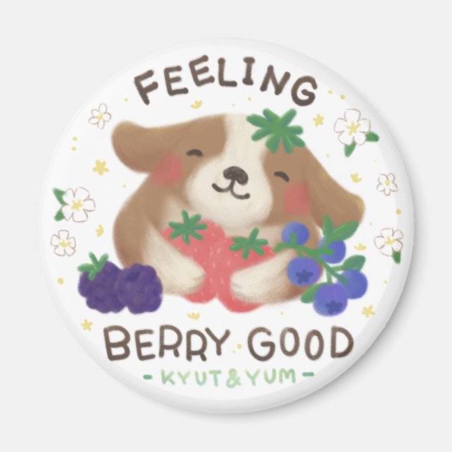 Feeling Berry Good: Cute Dog with Berries Magnet (Front)