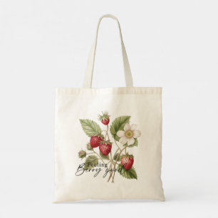 Feeling Berry Good Red Strawberry Romantic Floral Tote Bag