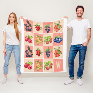 FEELING BERRY GOOD Strawberry Berries MONOGRAM Fleece Blanket