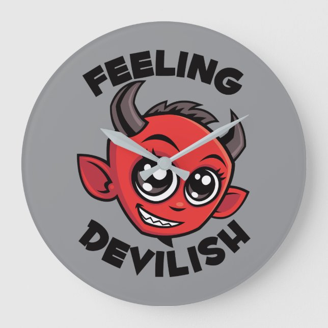 Feeling Devilish Cute Smiling Devil Large Clock (Front)