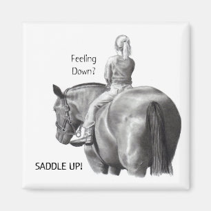 FEELING DOWN? SADDLE UP! PENCIL HORSE ART MAGNET