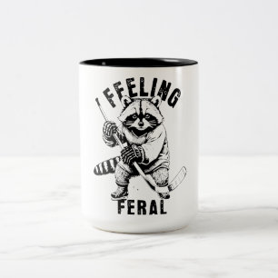 Feeling Feral Funny Feral Racoon Hockey Two-Tone Coffee Mug