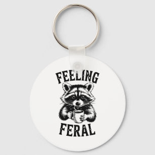 Feeling Feral Raccoon Coffee Cute Funny Trash Pand Key Ring