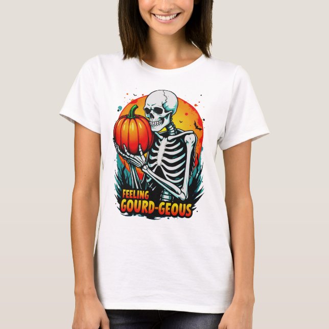 'Feeling Gourd-geous' Skeleton Hand Halloween Tee  (Front)