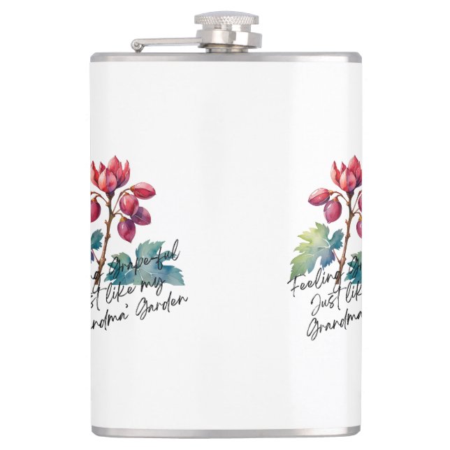 Feeling Grapeful Grandma's Garden Floral Art Print Hip Flask (Front)