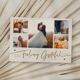Feeling Grateful Cream Wedding Multi Photo Thank You Card