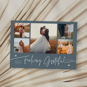 Feeling Grateful Slate Blue Wedding Multi Photo Thank You Card