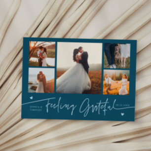 Feeling Grateful Teal Wedding Multi Photo Thank You Card