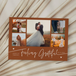 Feeling Grateful Terracotta Wedding Multi Photo Thank You Card