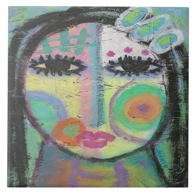 Feeling Groovy Abstract Acrylic Painting on OSB Ceramic Tile (Front)