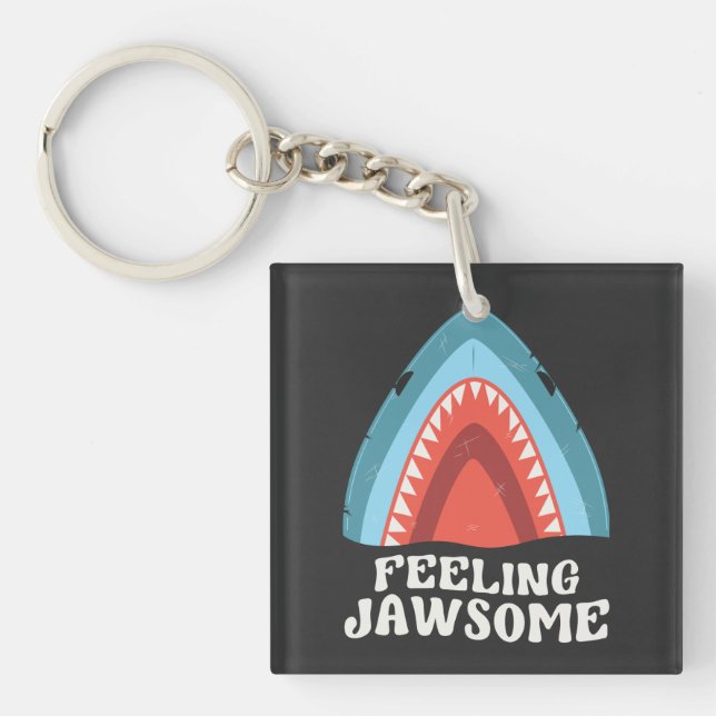 Feeling Jawsome Shark Funny Summer Puns Key Ring (Front)