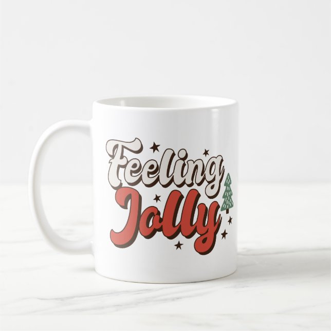 Feeling Jolly Retro Christmas Coffee Mug (Left)